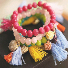 Tassels bracelet retro bohemia seven color figure love heart flower simulated pearl bracelets & bangles for Women