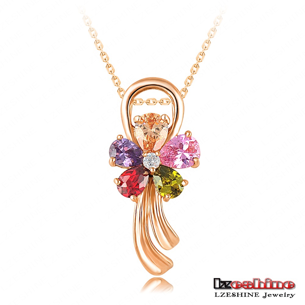 LZESHINE Brand Multicolor Flower Pendant Necklaces 18K Gold Plated Wedding Jewelry Pendant Wholesale CNL0030 C