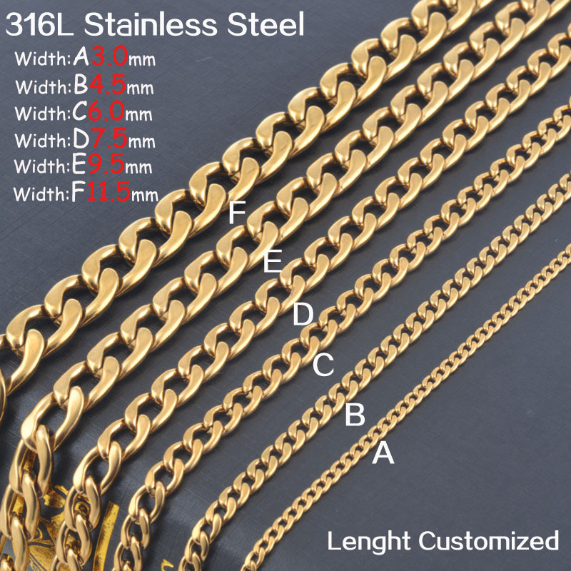 Free shipping men18K Gold 316L Stainless Steel 1 1 NK link chains necklaces jewelry fashion Christmas