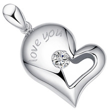 Latest silver 925 Matching Love you Heart suspension couple pendant cabochon necklace pendants for lovers Valentine