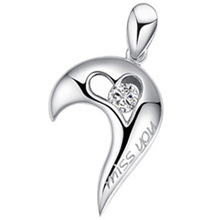 Latest silver 925 Matching Love you Heart suspension couple pendant cabochon necklace pendants for lovers Valentine