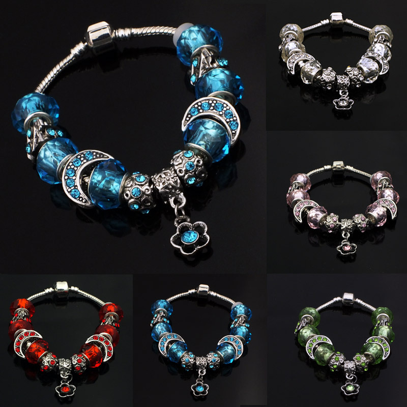 Fashion DIY Jewelry Making Snake Chain Women Bracelet Bangles Fit with European PAN Crystal Murano Glass