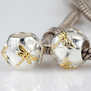 Dragonfly 18K Gold Color TOP 925 Sterling Silver Charm Bead Fits Pandora DIY European Bracelets Necklaces