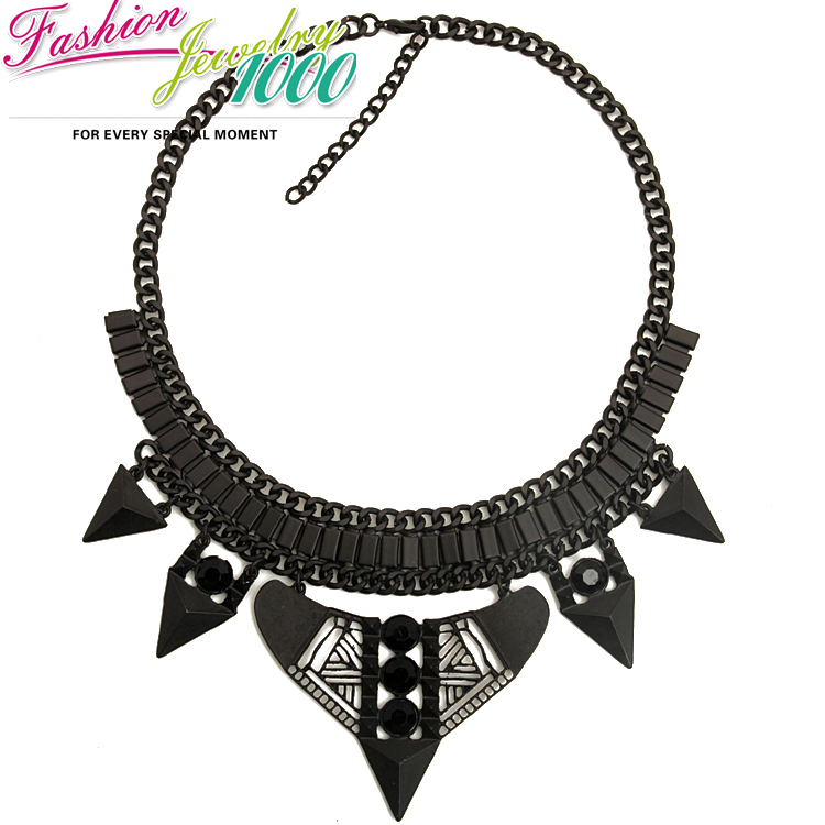 High Quality Black Triangle Rectangle Chain Collar Necklace Fashion Chunky Statement Choker Charm Jewelry for Women