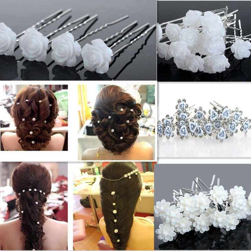 Fashion 20PCS set Lots Wedding Bridal Crystal Faux Pearl Flower Hairpin Hair Clip Bridesmaid 3 Style