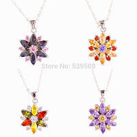 Women\\s Jewelry Rainbow & Pinkl Sapphire Morganite Garnet Multi-Stone 925 Silver Chain Necklace Pendant FREE SHIPPING