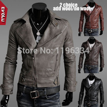 BRAND Promotion 2014 Fashion Slim Fit Men’s Leather Jackets Suede Men Leather Clothing PU Leather Coat Casual Short Outwear Wool