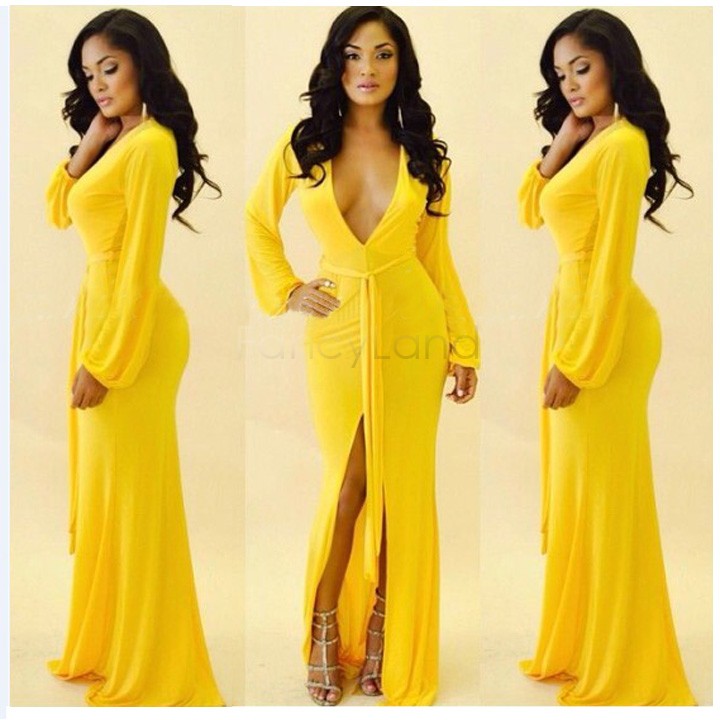 Maxi-Dresses-Best-Quality-Women-s-Yellow-Long-Sleeve-Cotton-Maxi-Long ...