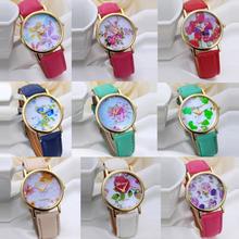 Women’s Fashion Flower Dial Leather Band Quartz Analog Ladies Wrist Watches