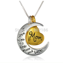 Two-Toned Antique Silver with Gold Flashed Heart  Family Members “I Love You To The Moon and Back” Pendant Necklaces