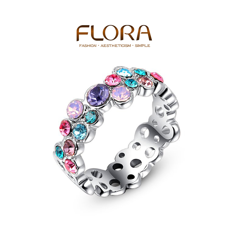 Super Deals Fashion elegant platinum rings for women Genuine austrian colorful crystal 18K white gold ring