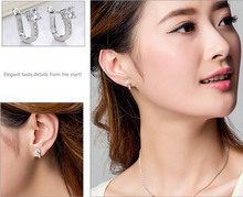  Free Shipping For 1Pair Fashion Rhinestone Beautiful Silvering Nice White Womens Hoop Earrings