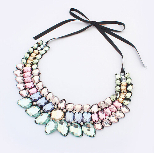 2014 New Fashion Chain Crystal Rhinestone Neon Vintage Bib Flower Ribbon Power Statement Necklaces Pendants Women