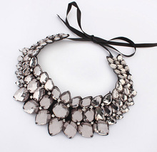 2014 New Fashion Chain Crystal Rhinestone Neon Vintage Bib Flower Ribbon Power Statement Necklaces Pendants Women