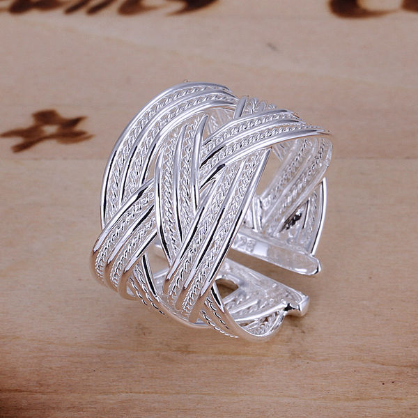 Free Shipping 925 Sterling Silver Ring Fine Fashion Big Net Weaving Silver Jewelry Ring Women Men