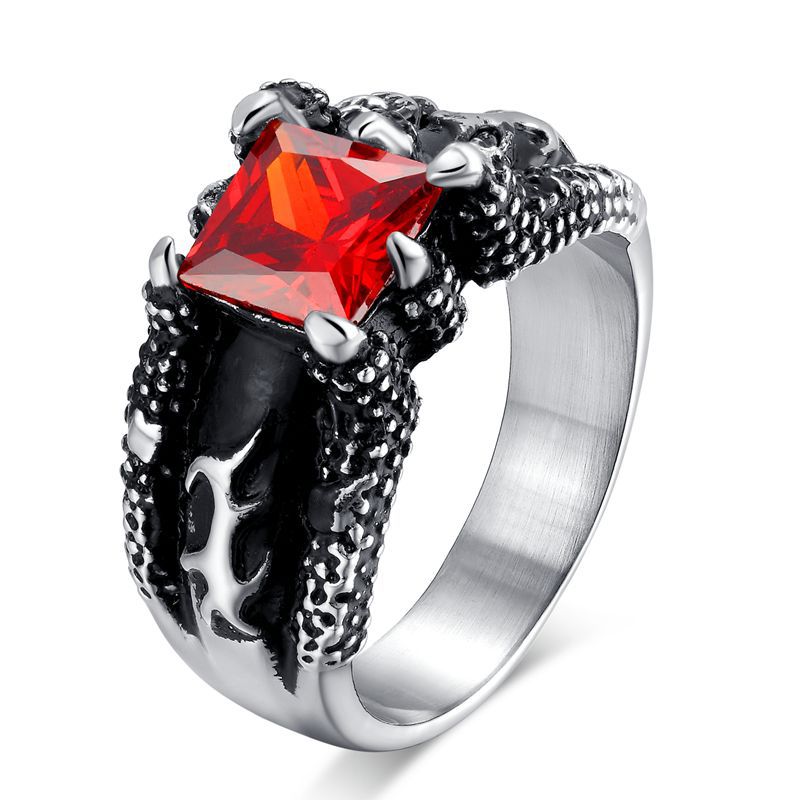2014 New Fashion jewelry wholesale Gothic Cross Vampire Ruby Ring Unique Men s Stainless steel Skull