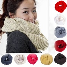2014 Fashion Men Women Winter Warm Infinity 2 Circle Cable Knit Cowl Neck Long Scarf Shawl