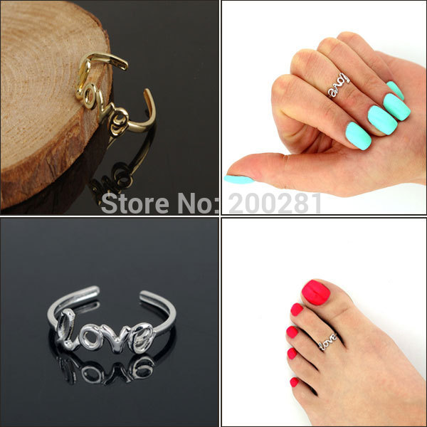 10Pcs lot Fashion Sweet Love Toe Rings For Women Lady Gold Silver Letter Love Foot Rings