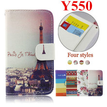 Free Shipping USB Dust Plug Print Skin Stand Leather Mobile Phone Cases For Huawei Ascend Y550