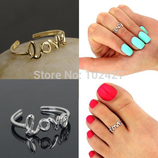Love Letter Adjustable Opening Finger Ring Women Girls Ancient Silver Gold Color Toe Ring Party Fashion