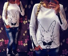 AliExpress |2014 Mujeres con capucha primavera otoño largo manga Casual sudaderas mujer conejo impresa sudaderas con cremallera Jersey sudadera