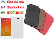 100 Original Microfiber Leather Case Cover Xiaomi M4 Mi4 phone bags cases With XIAOMI Logo Pouch