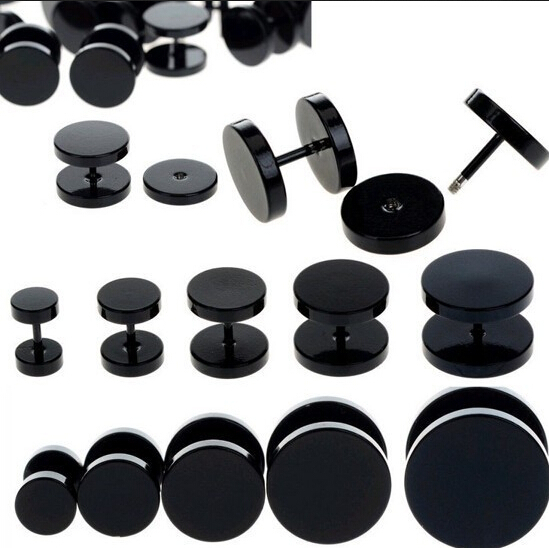 2pcs Black Stainless Steel Fake Cheater Ear Plugs Gauge Body Jewelry Pierceing Earring For Men Hot