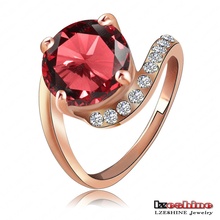 LZESHINE Brand Personalited Red Ruby Ring Real 18K Rose Gold Plated Genuine SWA Element Austrian Crystal Girls Rings Ri-HQ1023-A