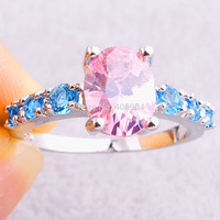 Wholesale New Arrival Fashion Sweet Jewelry Oval Cut Pink Sapphire & Blue Topaz 925 Silver Ring Size 6 7 8 9 Free Shipping