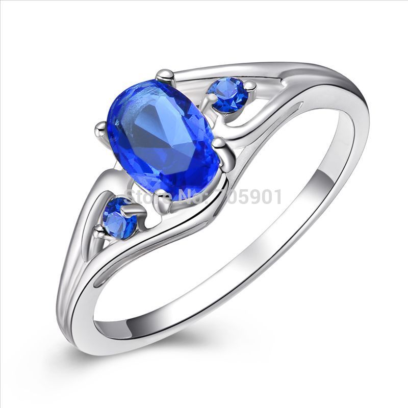 2014 Fashion High Quality Silver Rings For Women Lady Filled Blue Topaz Gems 925 Sterling Silver