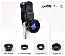 For iPhone/Galalxy S5/S4/S3 Smartphone LIEQI 4 In 1 Universal Clip Fish Eye&Super Wide Angle&Macro Lens+CPL CIRCULAR FILTER