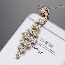 Wholesale Fashion Animal Cell Phone Dust Plug Crystal Peacock  Dust Plug Pendant  For Women  phone Accessories
