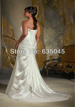 Robe De Mariage 2014 New Custom Made White Ivory Satin Pleat Beading Mermaid Wedding Dress Plus