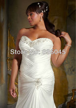 Robe De Mariage 2014 New Custom Made White Ivory Satin Pleat Beading Mermaid Wedding Dress Plus