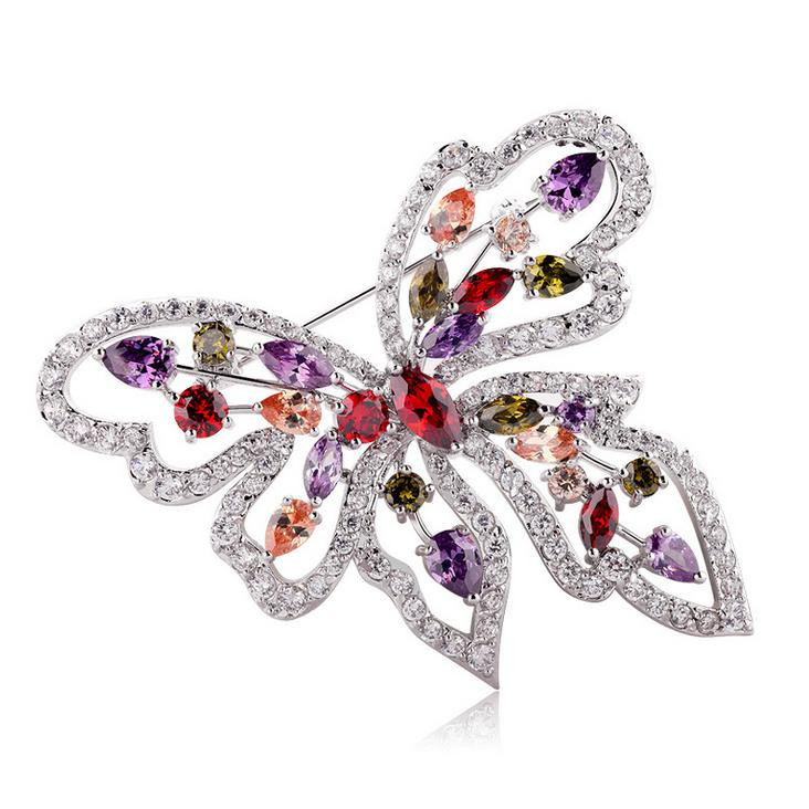 Hot sale high quality fashion butterfly design Platinum plated AAA zircon Manual polishing jewelry broaches for
