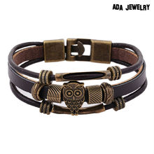 100%  High Quality Genuine Leather Bracelet  Lovely Animal Owl Bracelet & Bangles Vintage  Jewelry ,Wholesale Price