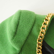 Wool tweed coat female Pink Doll winter green edged black gold chain in a long paragraph