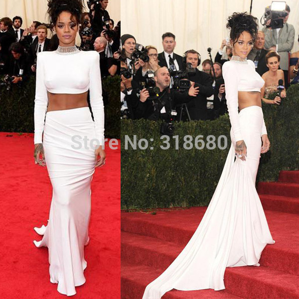 ... Prom-Dresses-White-Long-Sleeve-Jersey-Celebrity-Rihanna-White-Red