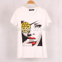 2015 new fashion women summer Leopard print short sleeve t-shirt female Stretch Cotton top tee t shirt