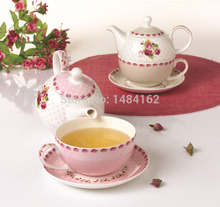Gift Set Creative Korean Style Rose Pattern Bone China Ceramic Tea and Coffee Set Teapot Cup and Saucer