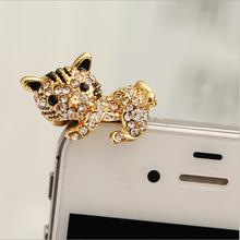 AEP48 Cute Diamond Cat 3 5mm Anti Dust Earphone Jack Plug Stopper Cap For iPhone Samsung