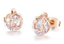 2014 new fashion women little bear earrings cute pearl rose earring te345