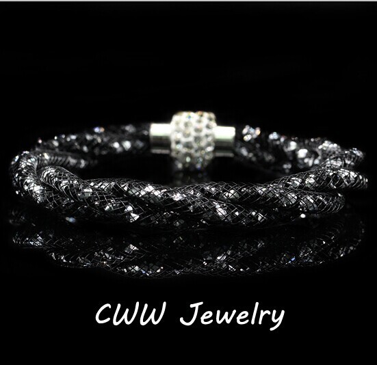 2014 New Fashion Women Jewelry Sexy Black Crystal Rhinestone Stardust Bracelets With Crystal Magnet Clasp CB104