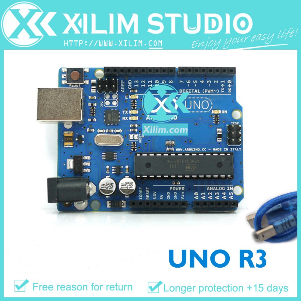Free shipping! UNO R3 AVR MicroController Board base on DIP ATmega328 with USB Cable For Arduino Rev3, High Quality!