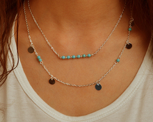 TX1209 Hot fashion simple gold and silver plated double chain turquoise beads sequins necklace for women best gift