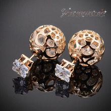 New Noble Wedding Party Jewelry 18K Gold Plated  Round Flower  Double Crystal Earrings, Romantic Stud Earring For Women