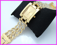 Venta caliente! GSS marca moda Cusual mujeres señora vestido reloj pulsera de doble correa de reloj de cuarzo reloj de plata dorado envío gratis