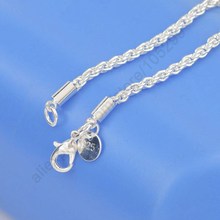 1PC 3mm Width Pure 925 Sterling Silver Charm Rope Necklace Chains Jewelry With Good Quality Lobster Clasps Set 16-24Inches