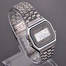 Vintage Womens Men Stainless Steel Square LED Digital Alarm Stopwatch Wrist Watch Free Shipping relogio masculino