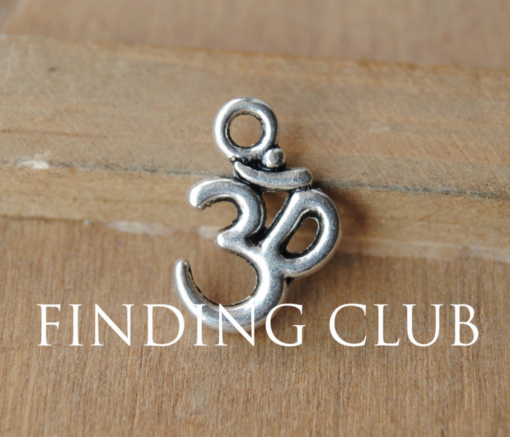 Free Shipping 50 pcs Antique Silver OM Aum Ohm Mantra Sign Charm Pendant 15x10mm Fit Jewelry